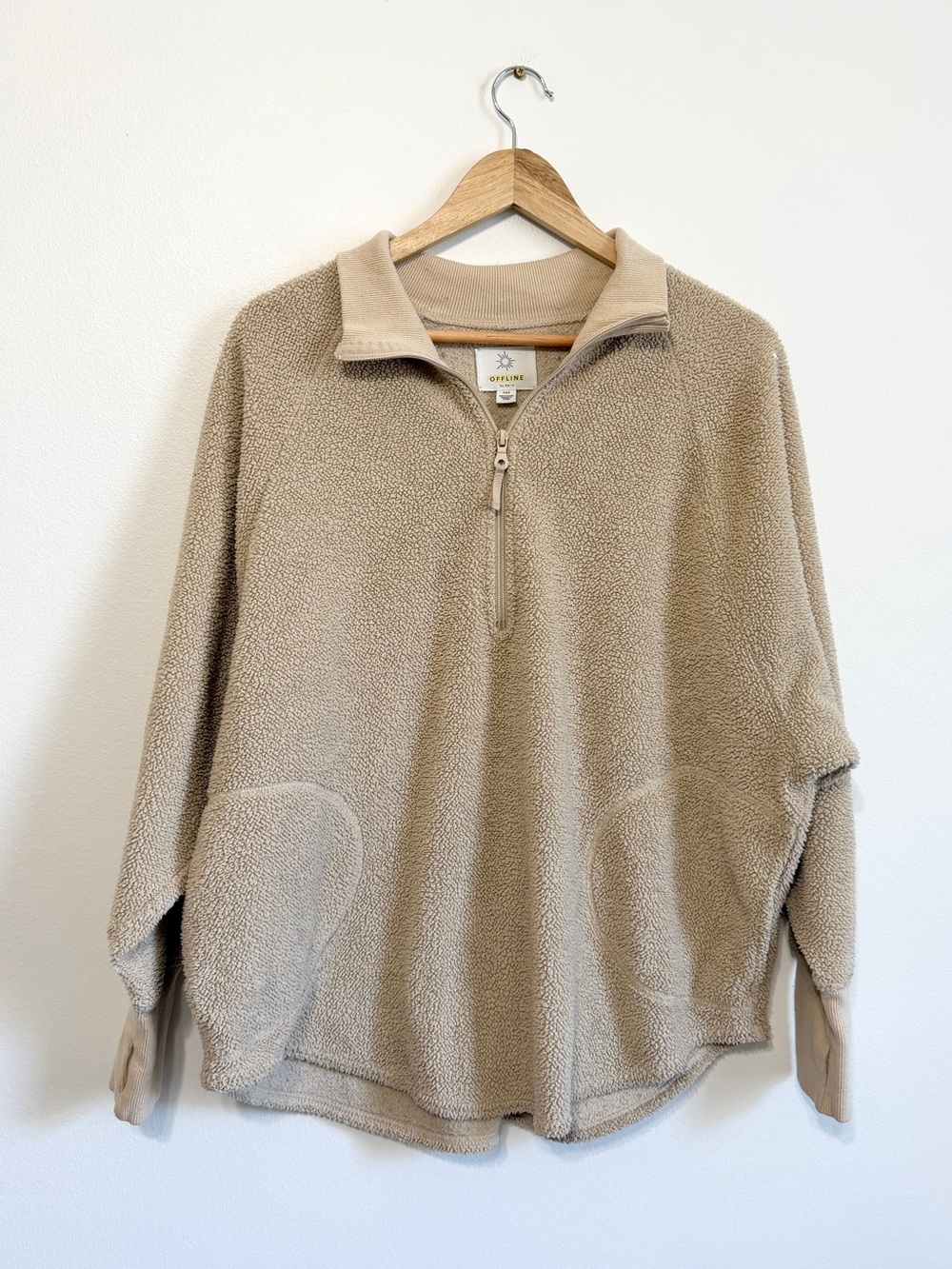 OFFLINE by Aerie Oversized Quarter Zip Fleece Size Medium Cream